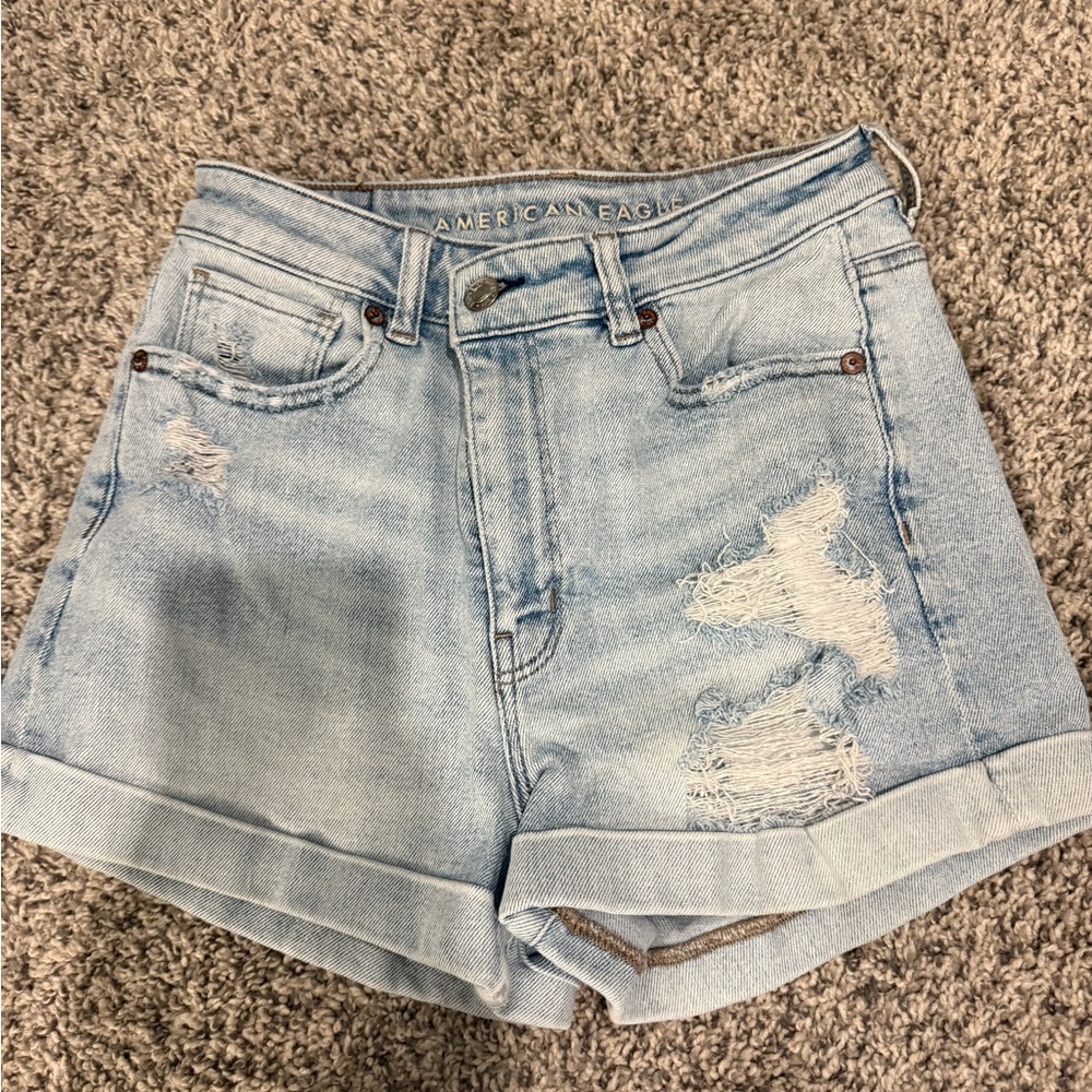 American Eagle Outfitters Distressed Light Blue Jean Shorts